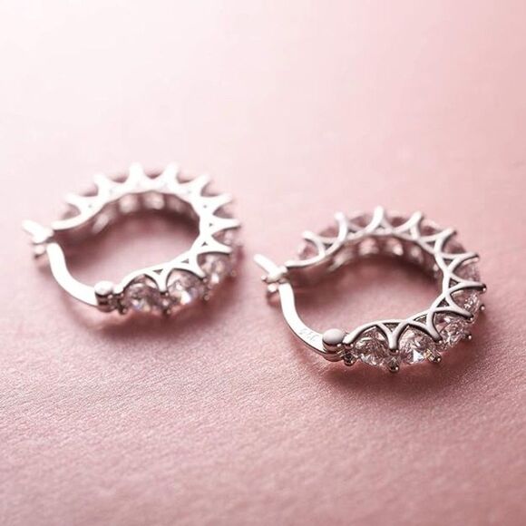 Sterling Silver Diamond CZ Hoop Earrings Simulated Diamond Huggies White Gold 19 - Picture 2 of 5